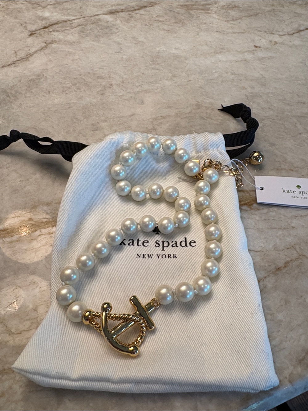 kate spade White Pearl Necklace with Gold Toggle NWT 17 inches